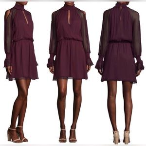 Parker “Shelli” 100% Silk Shirred Dress in Burgundy Wine Color, size S